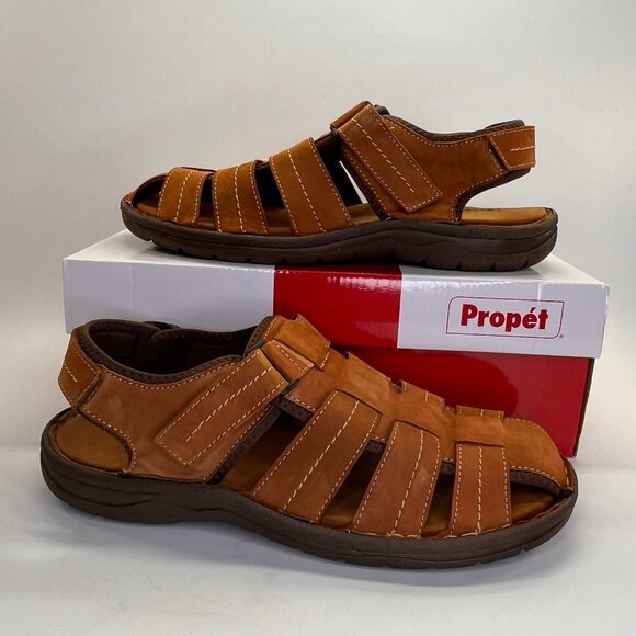 Propet Joseph Brown Fisherman Sandals Mens Size 15M Leather Comfort Hook Loop - Picture 1 of 15